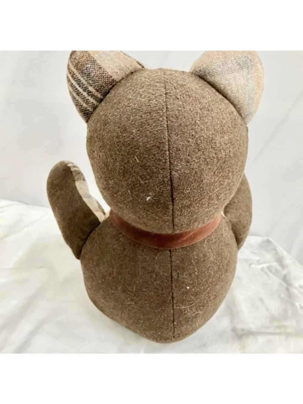 Vintage Handmade Patchwork Plaid Plush Stuffed Animal Teddy Bear Ribbon Bow Toy